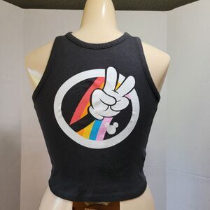 Mighty Fine Graphic Youth Ribbed Black Tank Top Mickey Peace Hand - Size XS